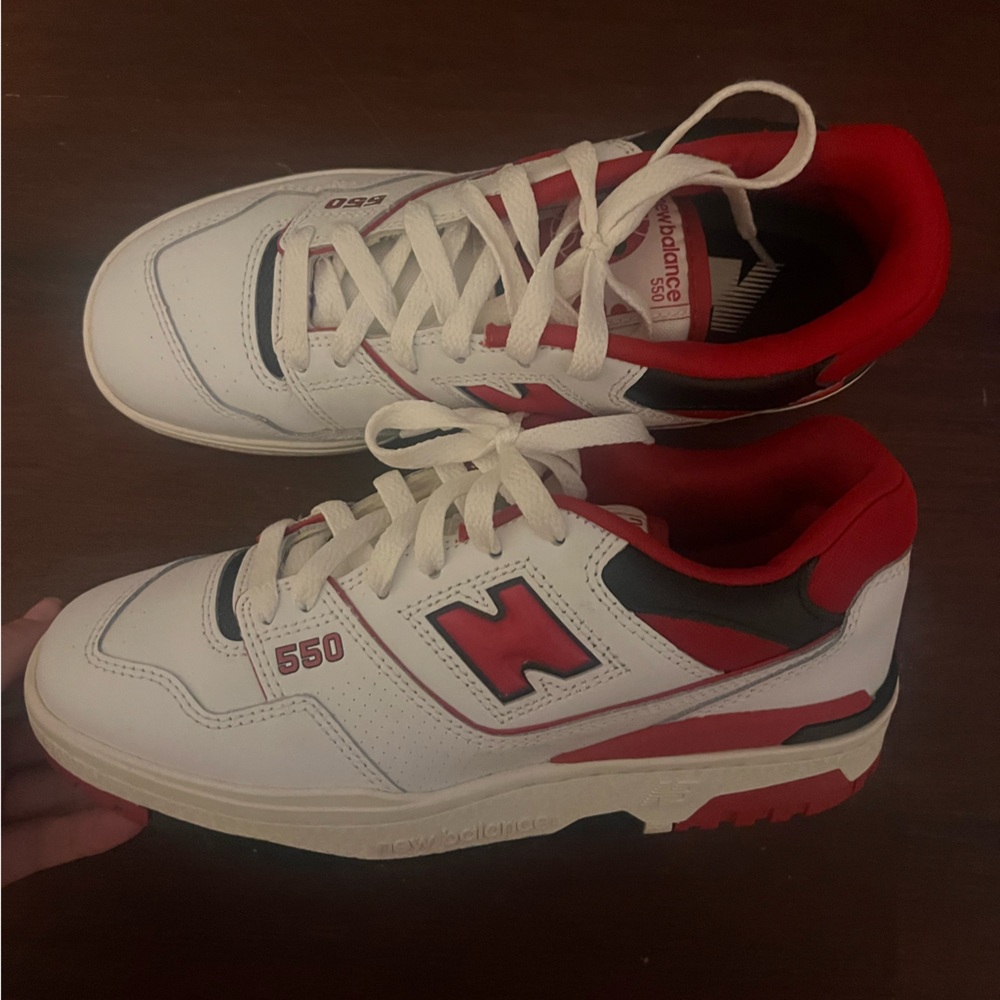 New Balance 550 White and Red Athletic Shoes